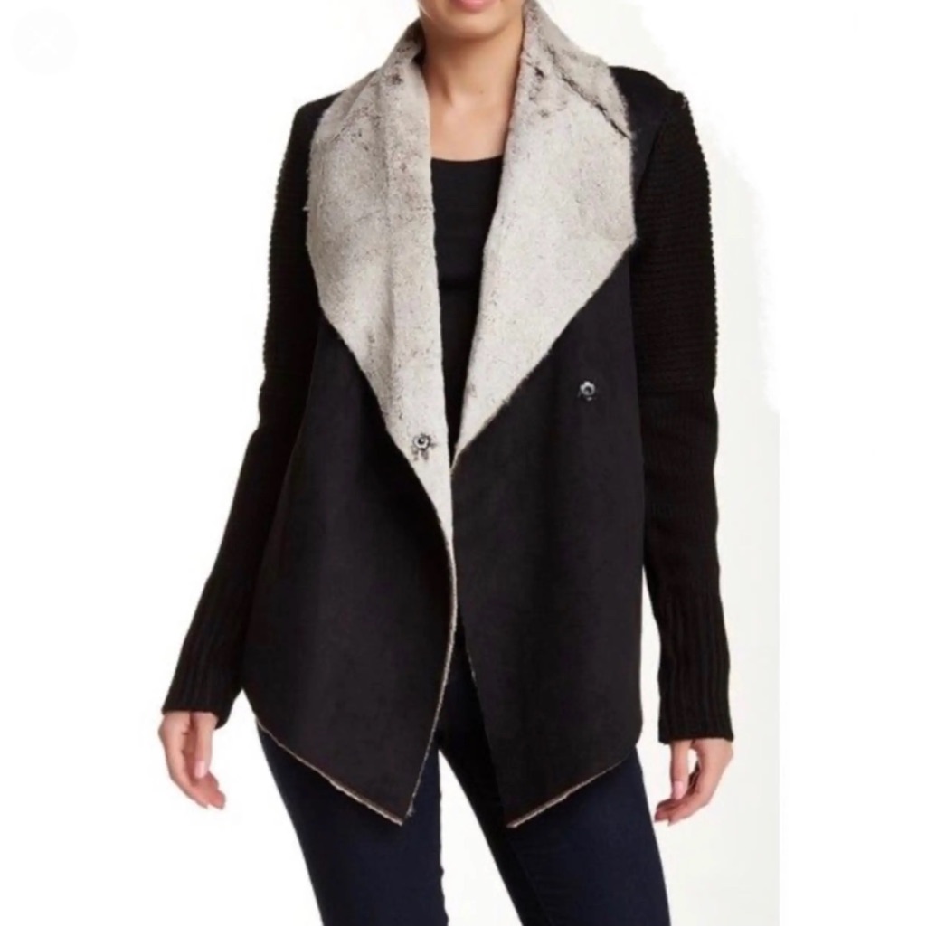 Bnci By Blanc Noir Black And Gray Textured Cardigan